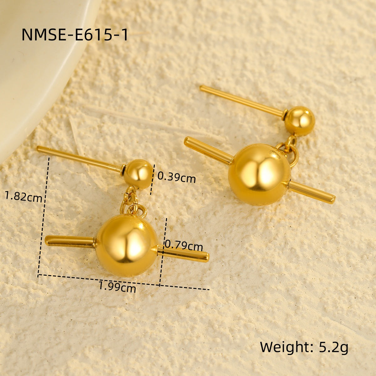 Pendientes de cuentas redondas minimalistas de acero inoxidable con acabado chapado para mujer