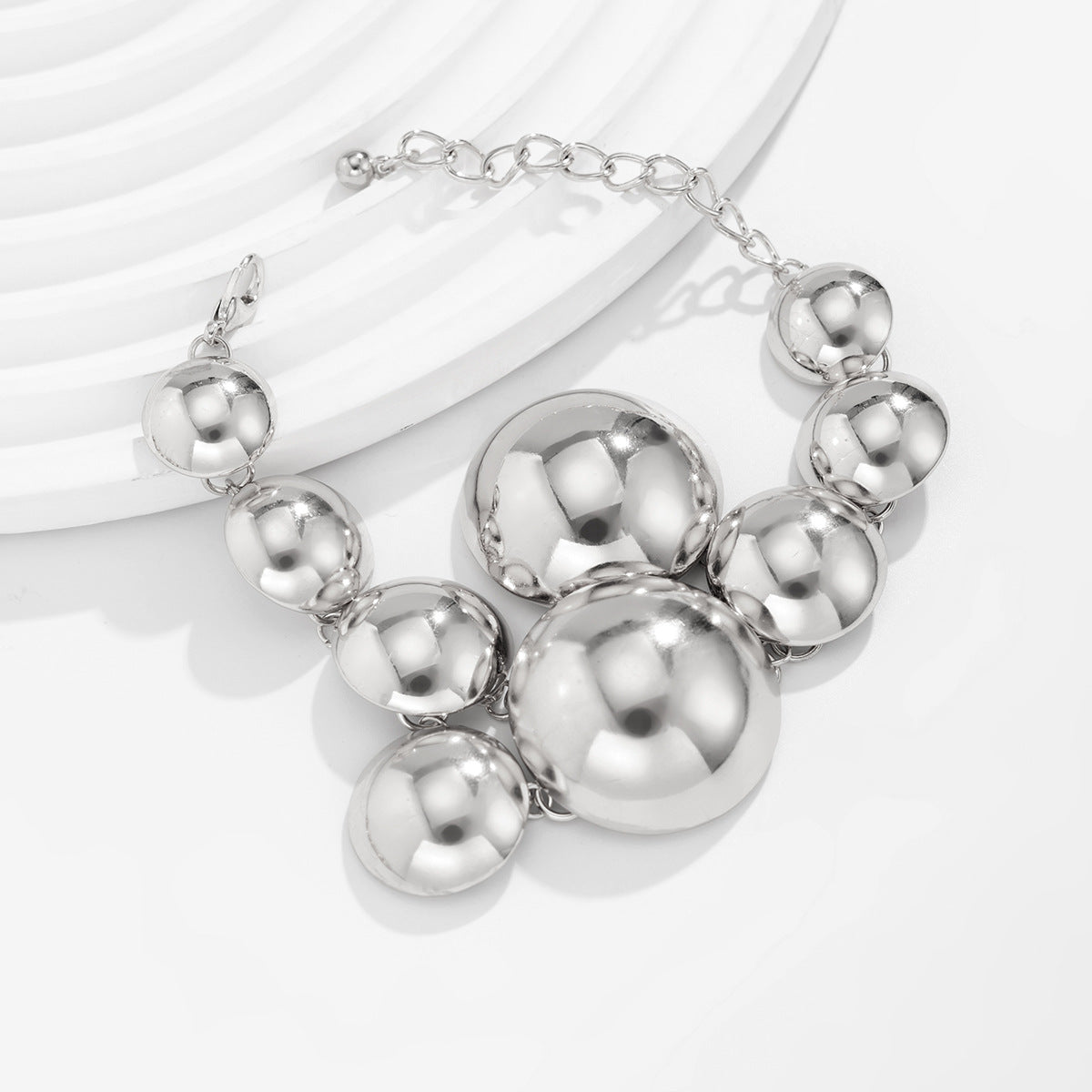 Punk Exaggerated Geometric Round Alloy Plated Pendant Necklace Set for Women