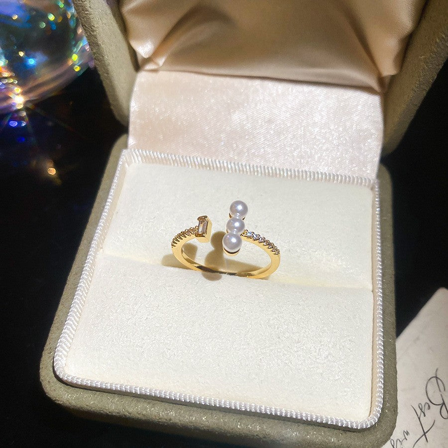 Anello elegante e geometrico ispirato alle perle con intarsio in zircone da donna, anello minimalista alla moda da dito indice, gioielli di lusso per le mani