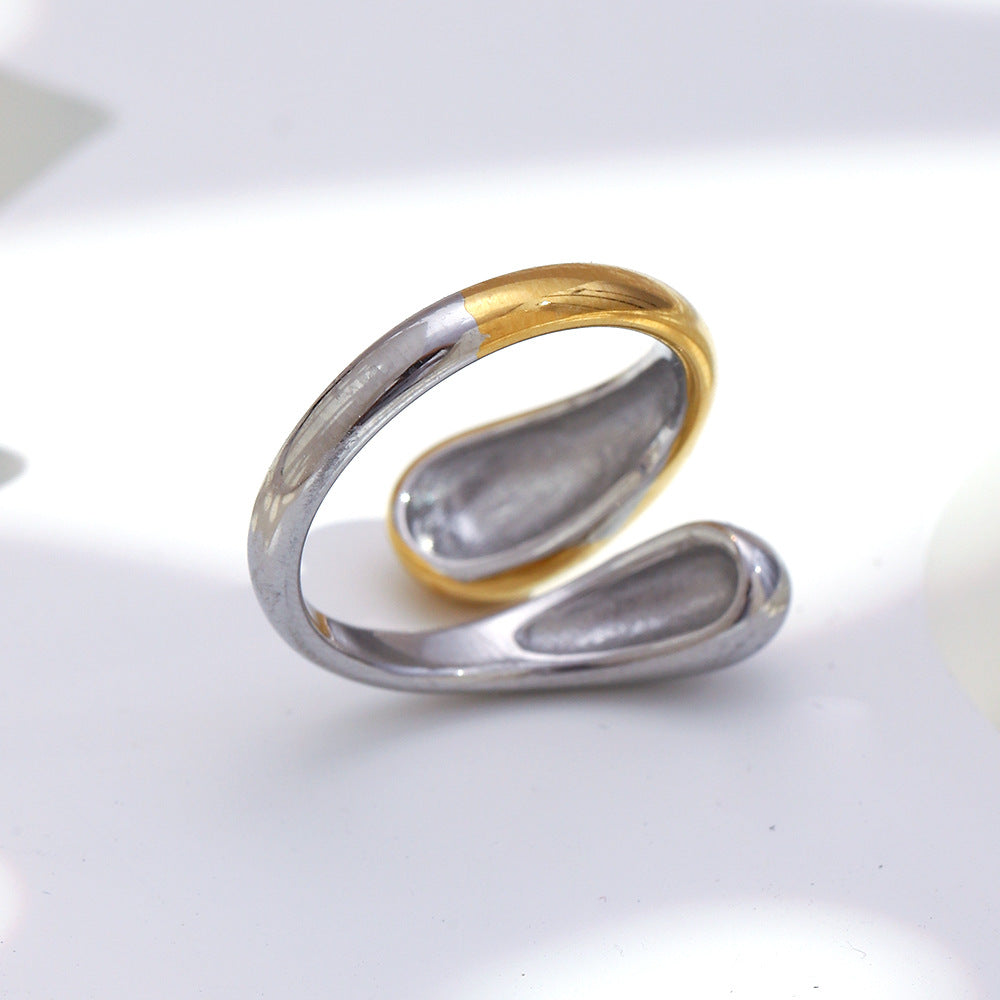 Minimalist Geometric Stainless Steel Ring with 18K Gold Plating for Women