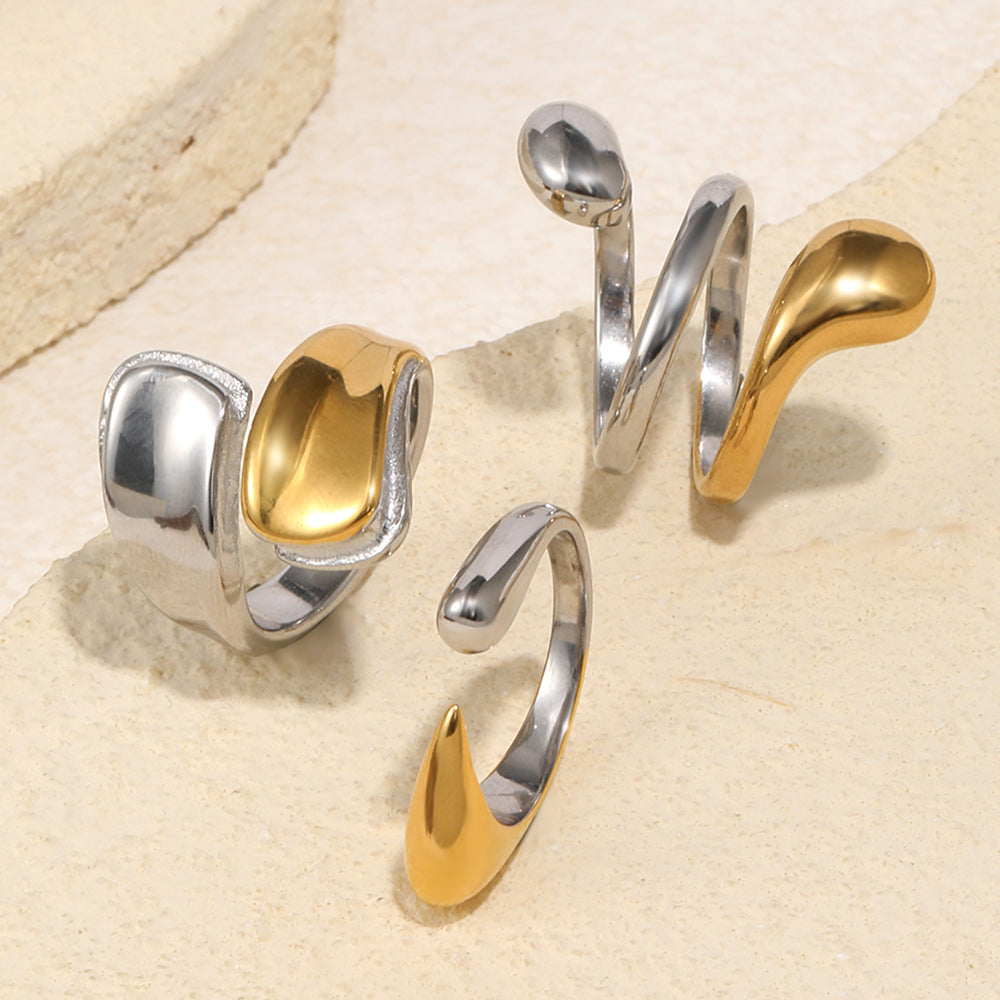 Minimalist Elegant Geometric 18K Gold Plated Stainless Steel Multi-Layer Snake Ring for Women