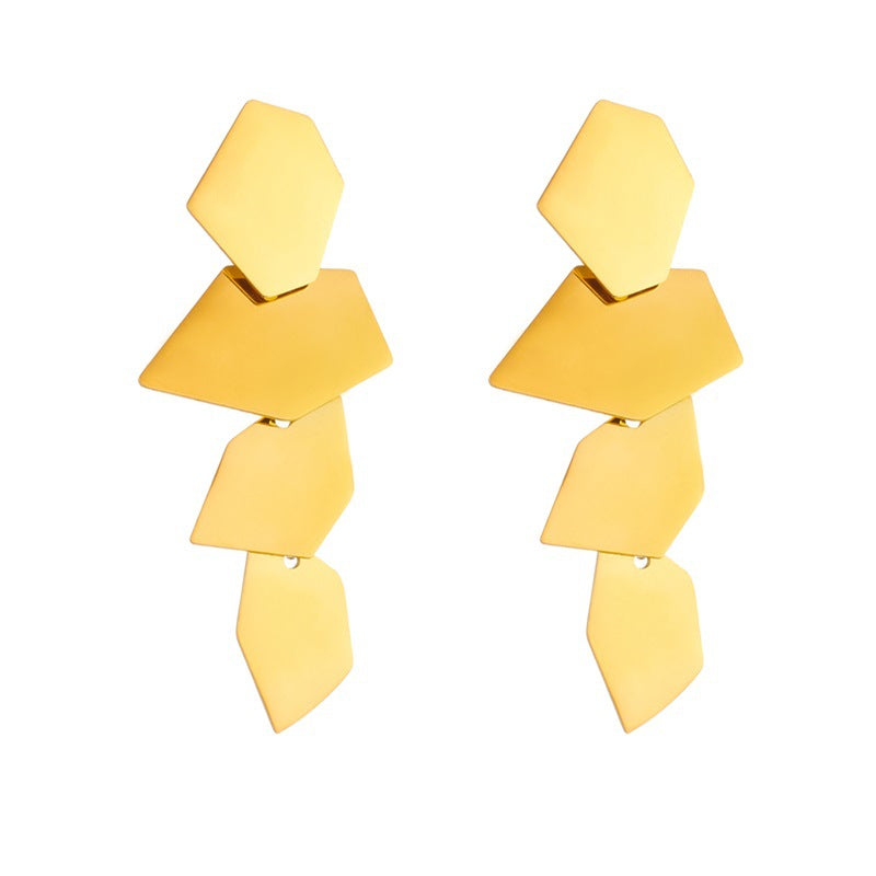 Fashionable Geometric Irregular Square Polished Titanium Steel Pendant Earrings for Women