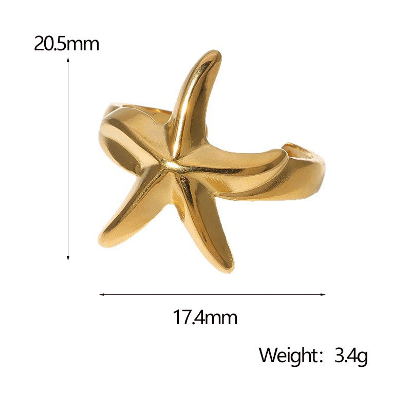 Minimalist Star-Shaped Stainless Steel Gold-Plated Adjustable Ring for Women with Luxe Finish