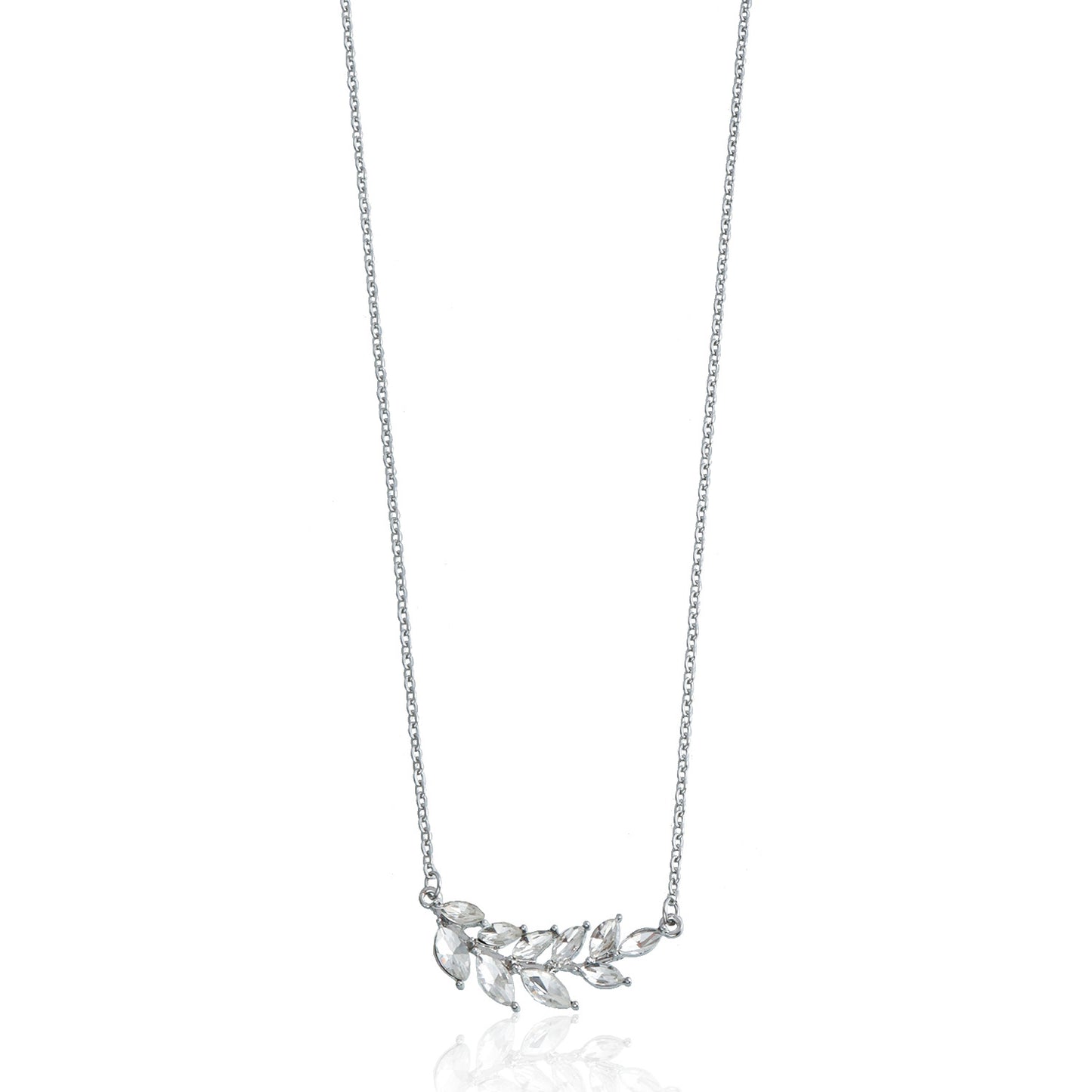 Minimalist Olive Branch Necklace with Rhinestone Accents in Plated Metal for Women