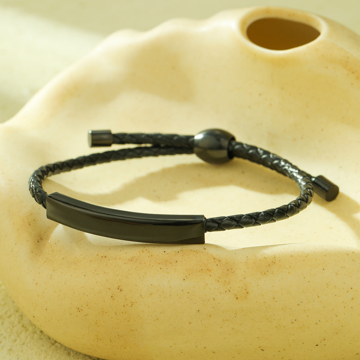 Vintage Style Adjustable Braided Wax Cord Stainless Steel Bracelet for Women with Plated Finish