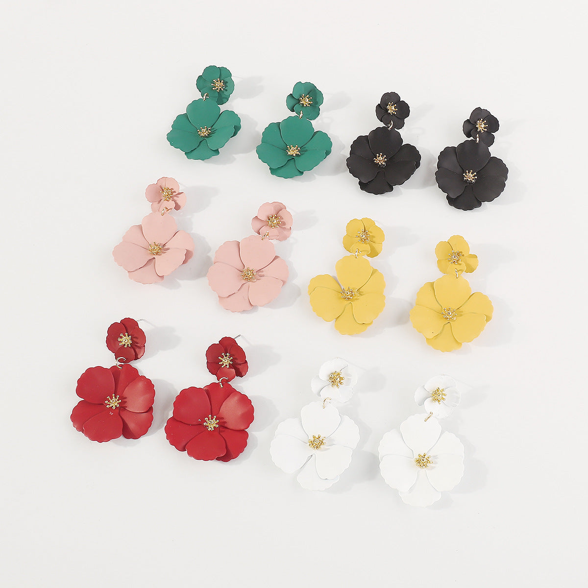 Pendientes pintados de aleación con diseño floral geométrico para mujer, estilo dulce, fresco, individual y moderno, regalo decorativo