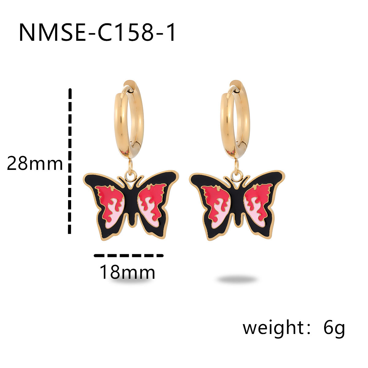Fashionable Butterfly-Shaped Titanium Steel Earrings for Women with 18K Gold Plating and Polished Finish