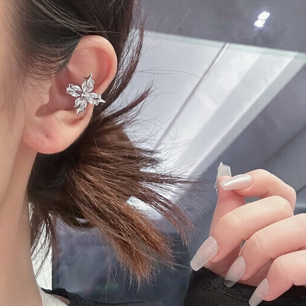 Sparkling Zircon Butterfly Ear Cuffs for Women Minimalist Elegant Ear Bone Clips with Simulated Pearl Accents