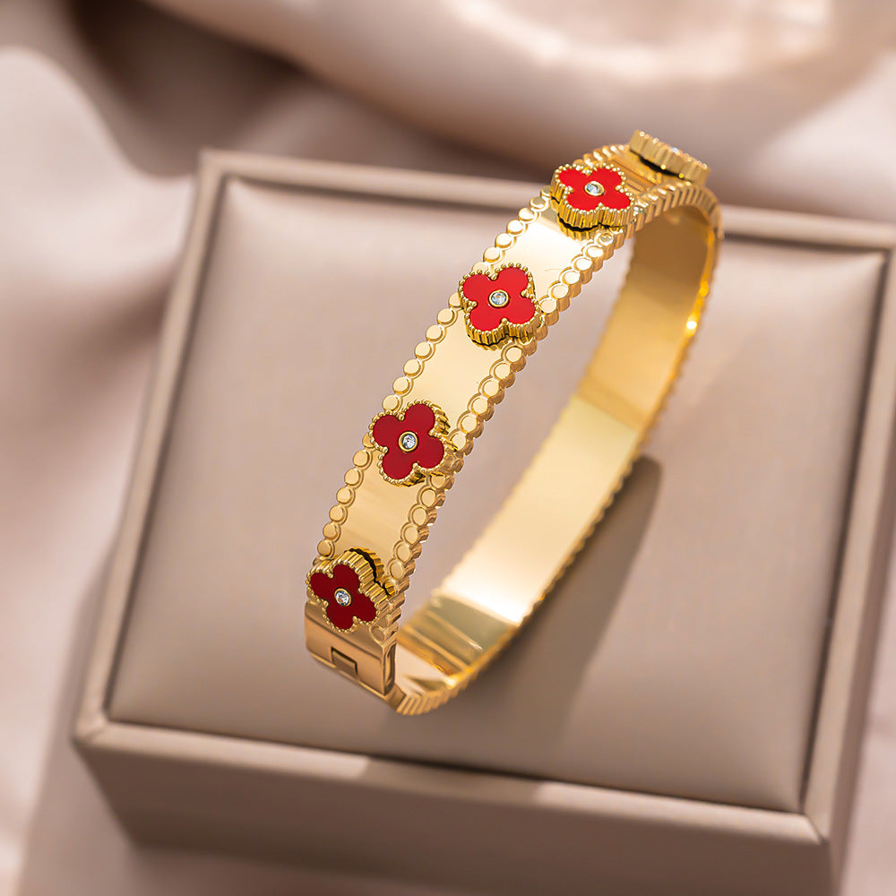 Bracciale Minimalista in Acciaio Inossidabile da Donna con Placcatura in Acciaio al Titanio e Intarsio di Strass a Forma Geometrica Ovale