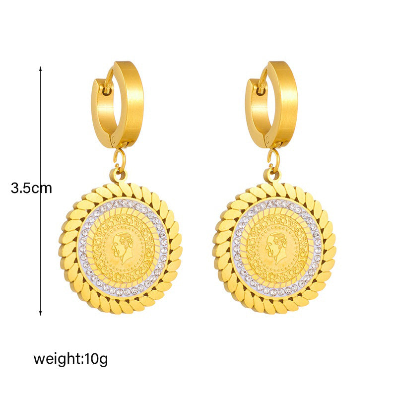 Collana pendente rotonda in metallo con strass e finitura placcata, dal design geometrico di ispirazione vintage da donna