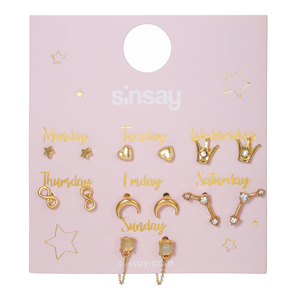Sweet Geometric Heart Floral Alloy Stud Earrings with Rhinestone and Pearl Inlay for Unisex