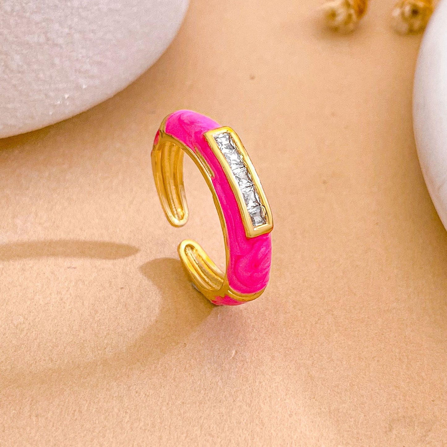 Anillo abierto de esmalte de latón chapado en oro, geométrico cuadrado minimalista para mujer