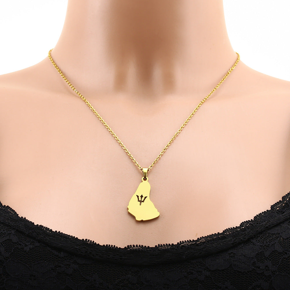 Collana con Pendente Geometrico in Acciaio Inossidabile Stile Etnico con Finitura Placcata per Donne, Gioielli a Strati Minimalisti con Catena a O