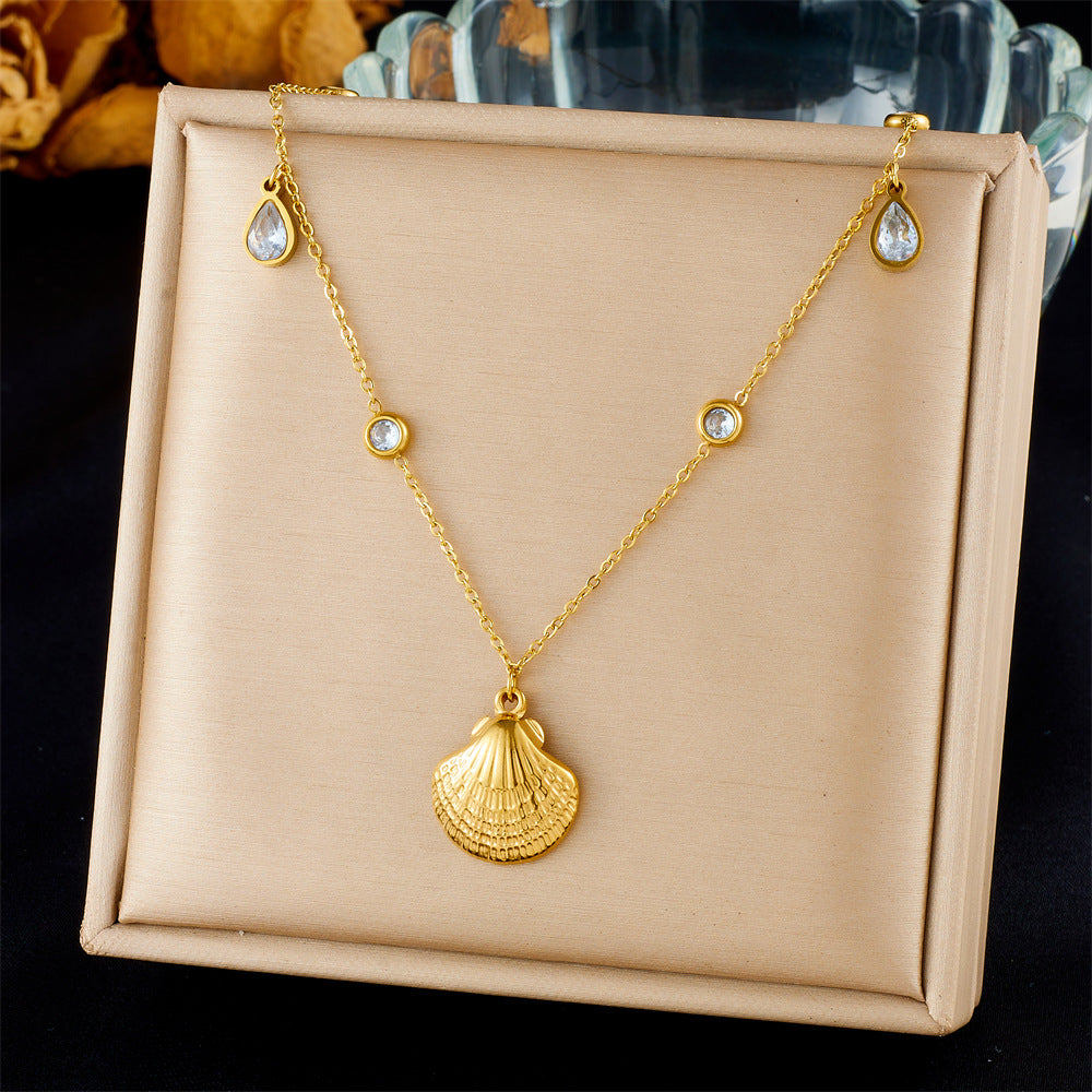 Chic Gold Plated Drip Oil Stainless Steel Starfish Butterfly Necklace