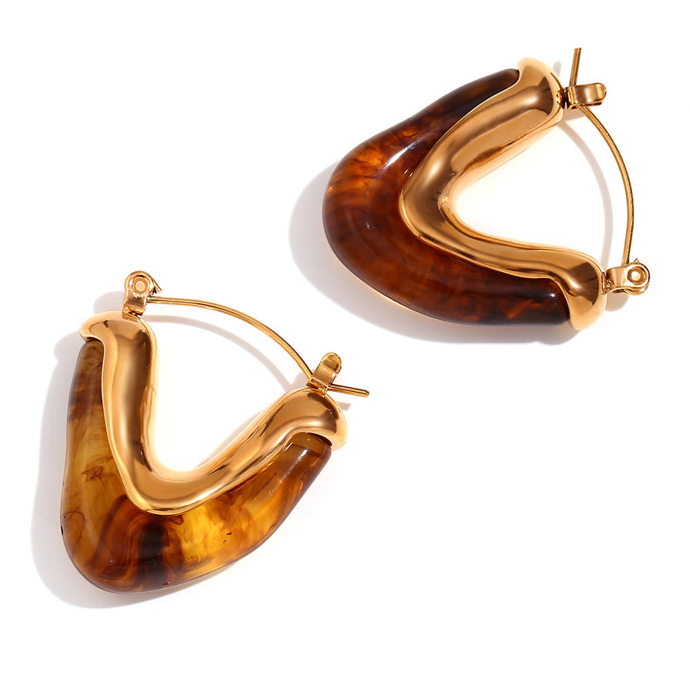 Pendientes de triángulo geométricos retro franceses minimalistas para mujer de acero inoxidable con baño de oro de 18 quilates