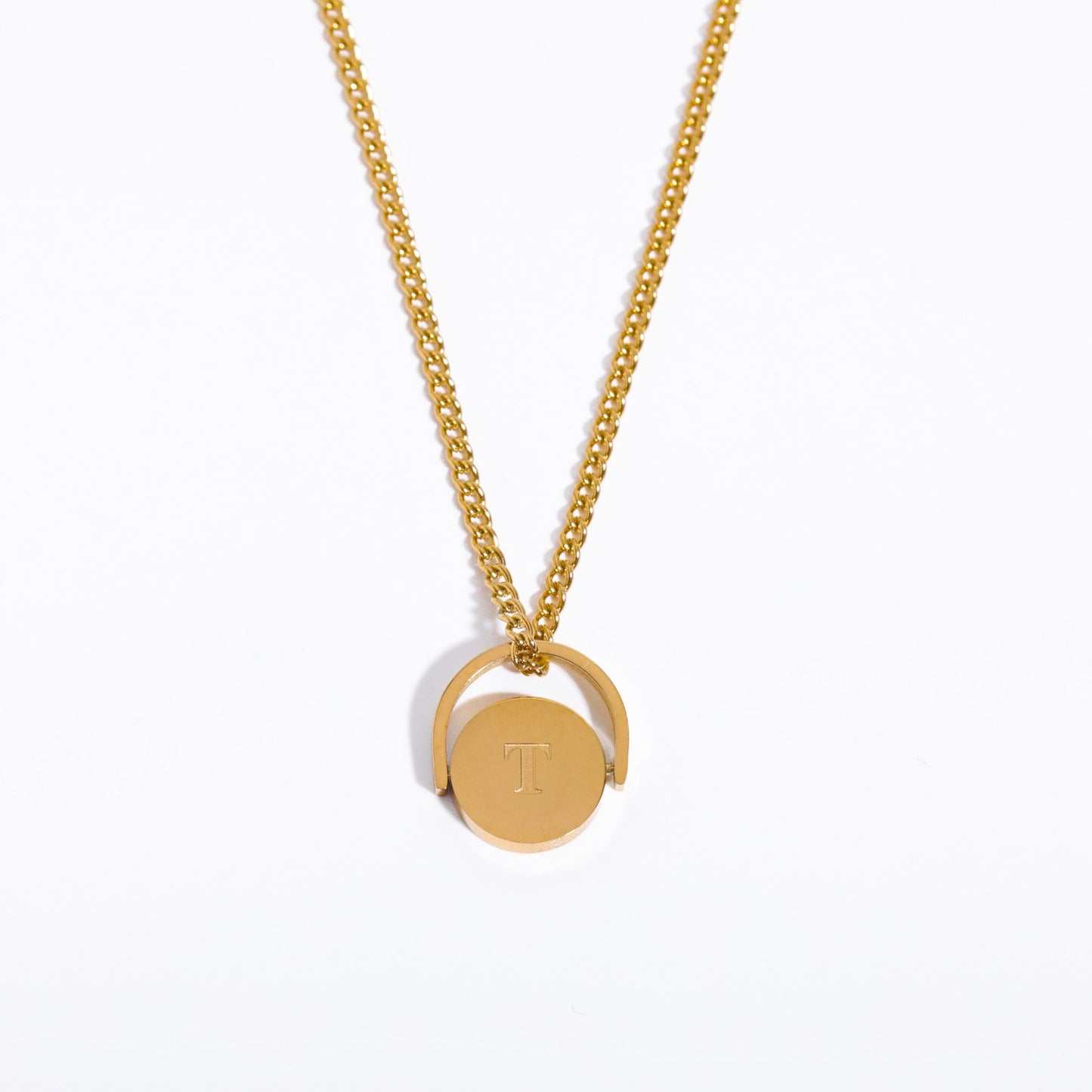 Minimalist Letter Shape Titanium Steel Pendant Necklace with Enamel Finish and Oval Stainless Steel Charm on O-Chain for Women