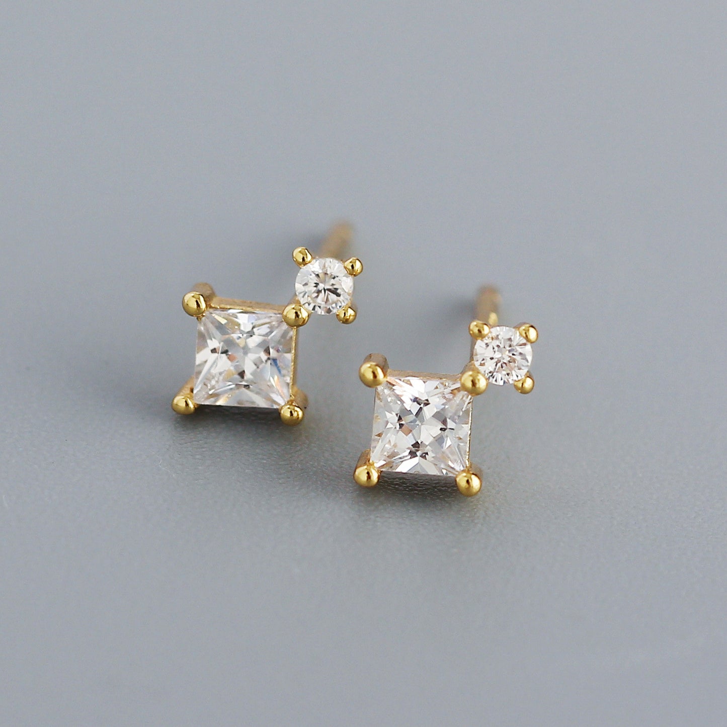 Sweet 925 Sterling Silver Square Geometric Cubic Zirconia Inlay Earrings