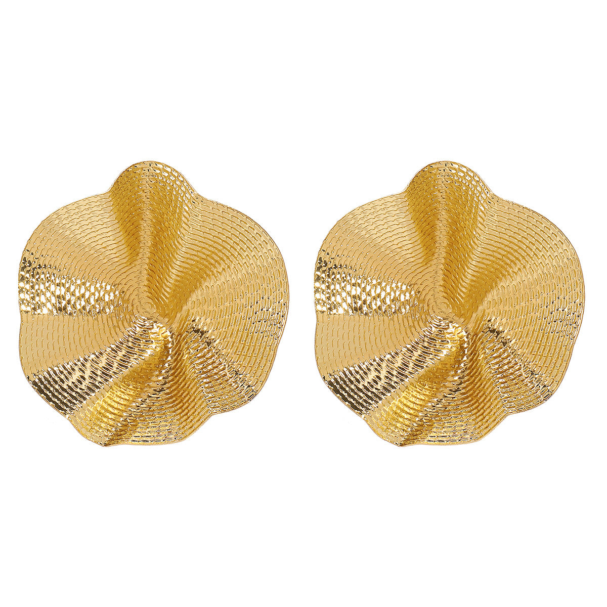 Elegantes aretes de hoja con volantes geométricos para mujer con base de hierro y acabado chapado