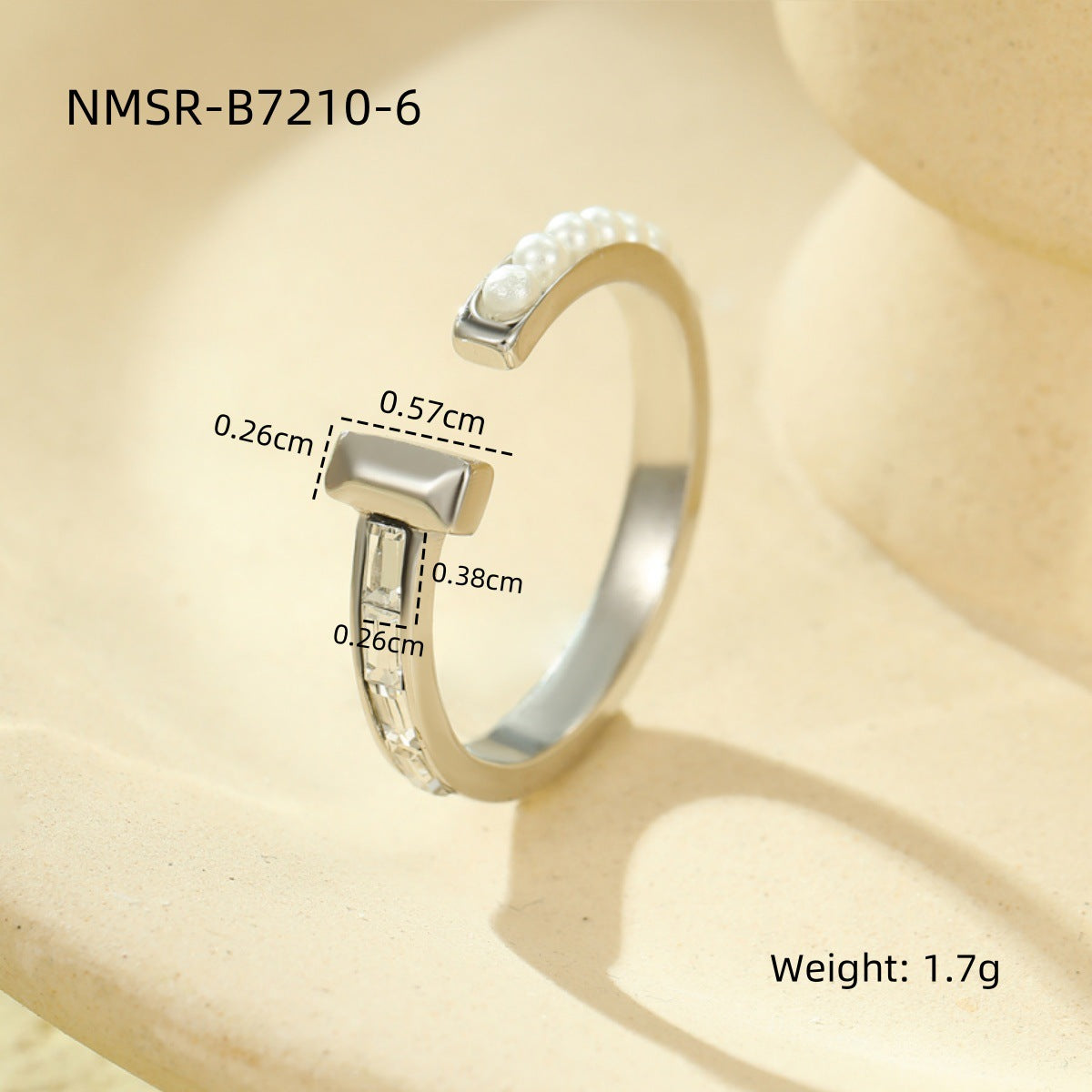 Anello Aperto Minimalista Geometrico in Acciaio al Titanio con Intarsio di Perle da Donna
