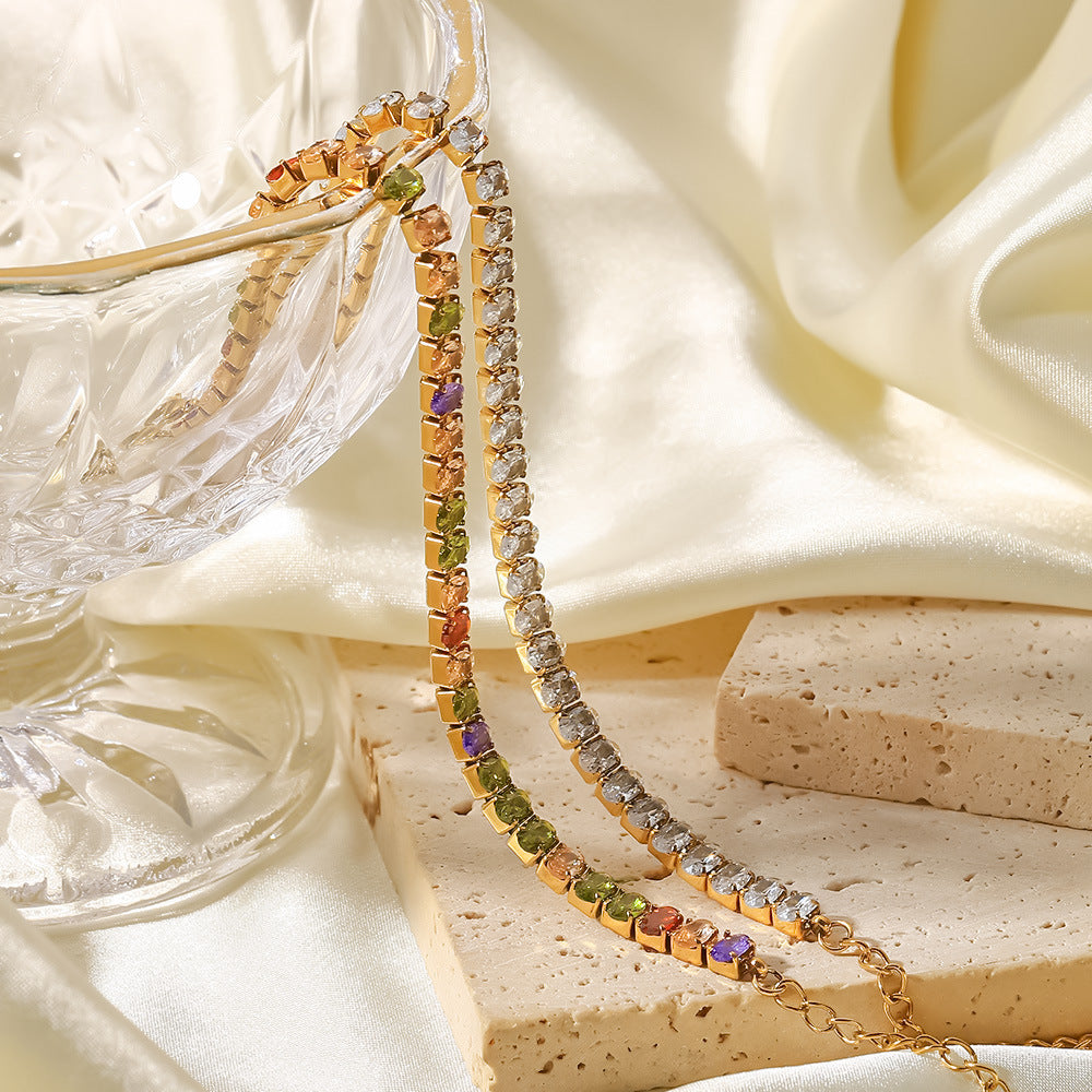 Fashionable 18K Gold Plated Stainless Steel Oval Geometric Zircon Bracelet for Women