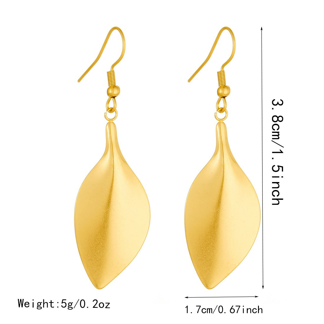 Minimalist Gold Plated Stainless Steel Leaf Pendant Necklace and Earring Set with Snake Chain for Women