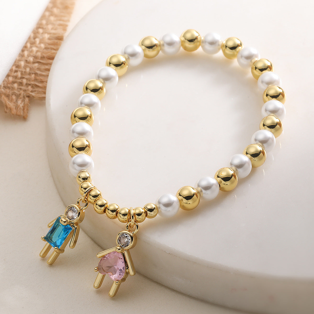 Minimalist Geometric Brass Gold Plated Cubic Zirconia Inlay Pendant Bracelet for Unisex