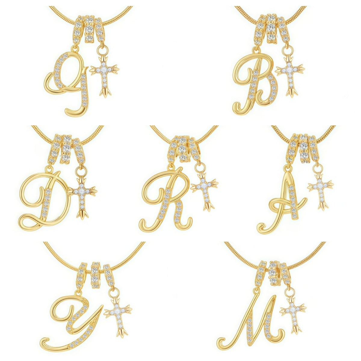 Sweet 22K Gold Plated Letter Titanium Steel Pendant Brass Cable Chain Necklace Unisex