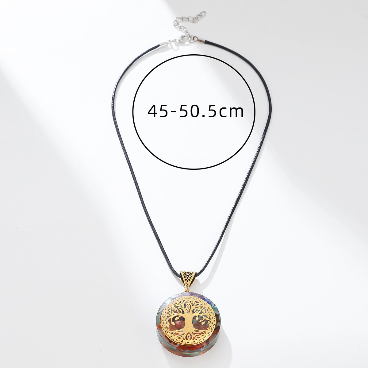 Geometric U-Shaped Resin Pendant Necklace with Colorful Natural Stone Inlay for Unisex Hip-Hop Style