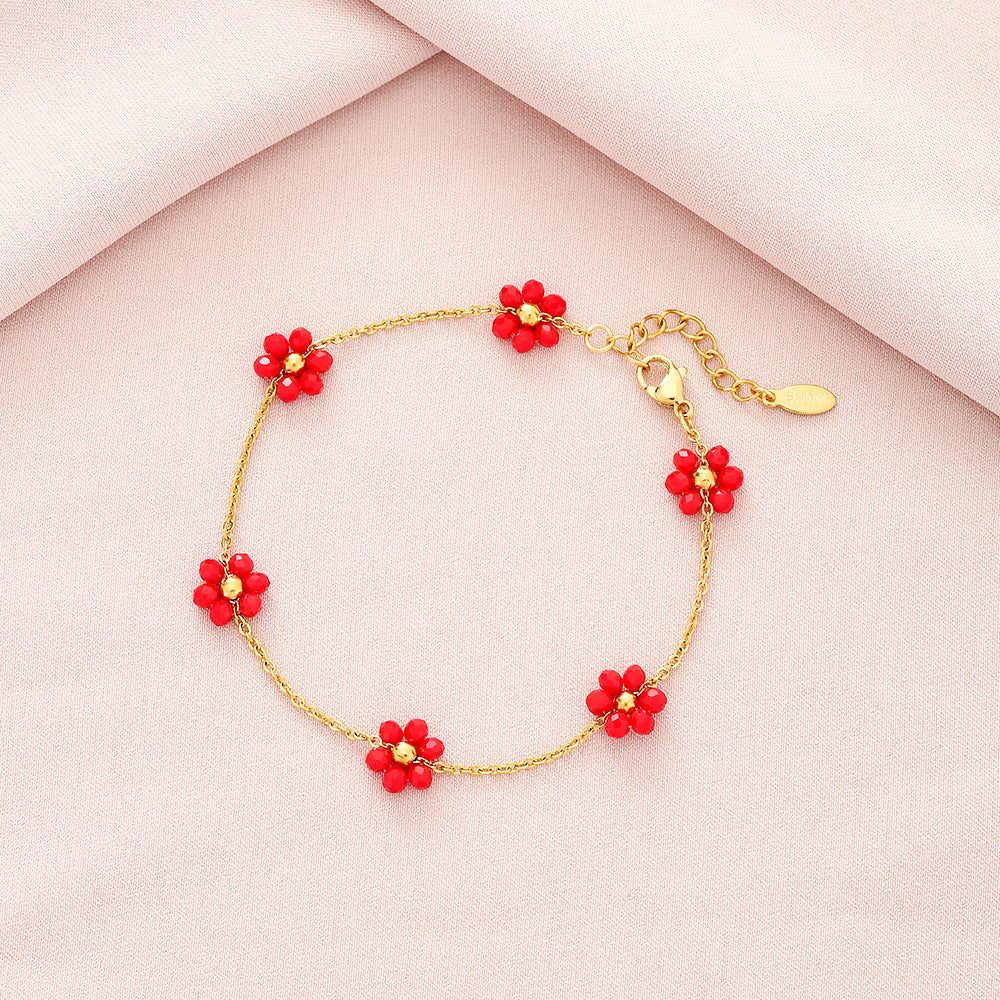 Bracciale alla moda unisex in acciaio al titanio placcato con motivo a petali floreali per abbigliamento casual estivo