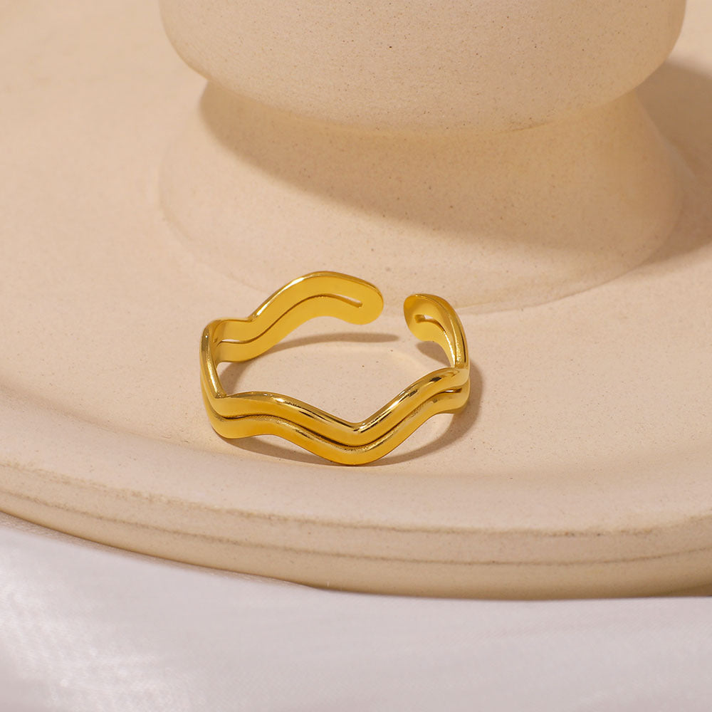 Minimalist Geometric Wave Stainless Steel Ring for Women and Men with Plated Finish