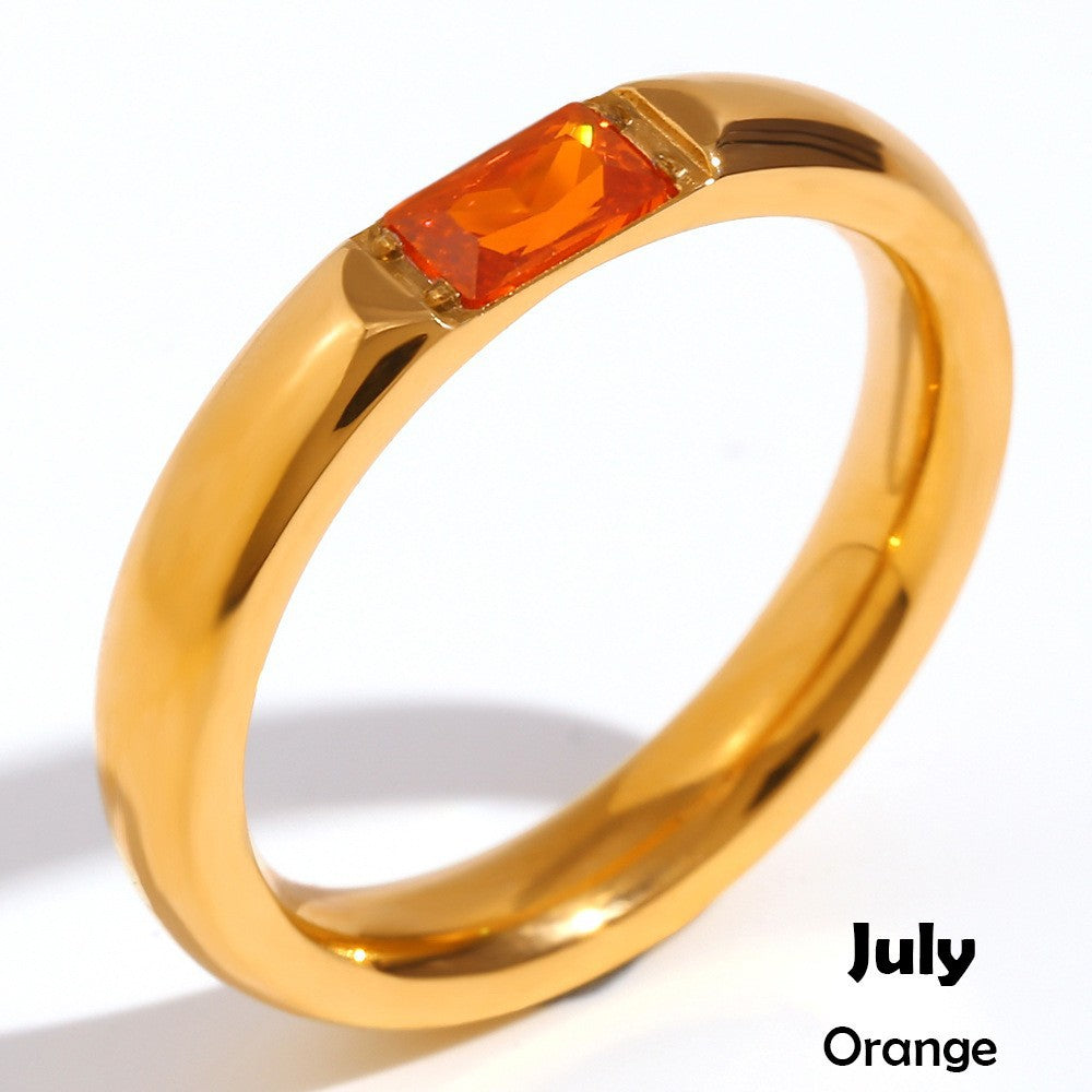 Vintage-Style Geometric Titanium Steel Ring Set for Women with 18K Gold Plating and Enamel Finish