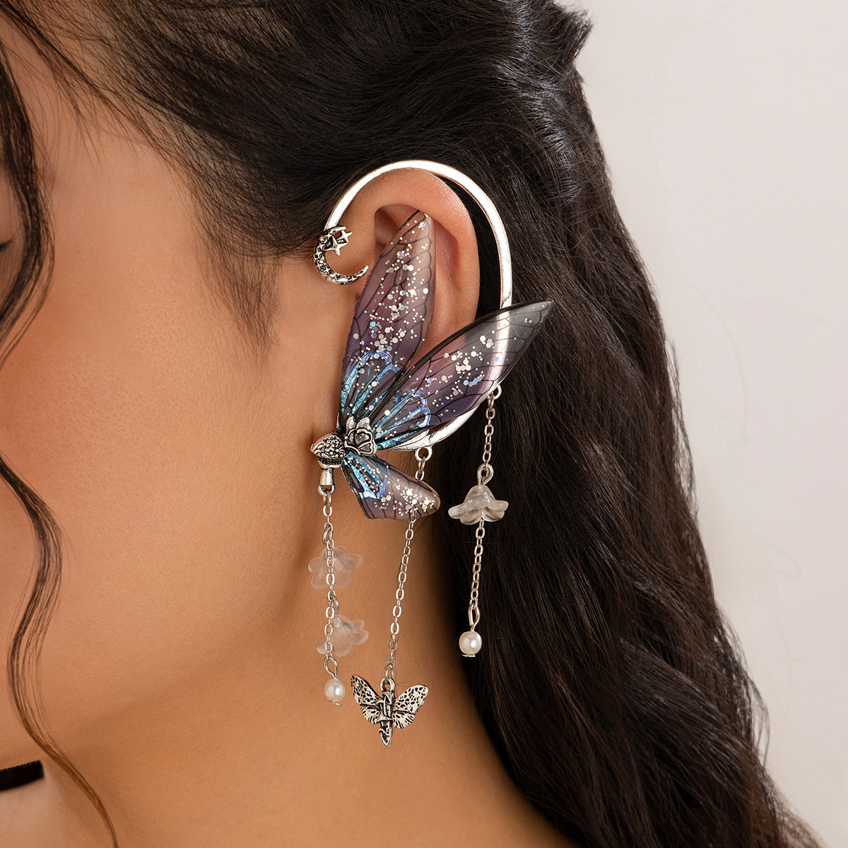 Butterfly Alloy Resin Ear Cuff with Plating Finish