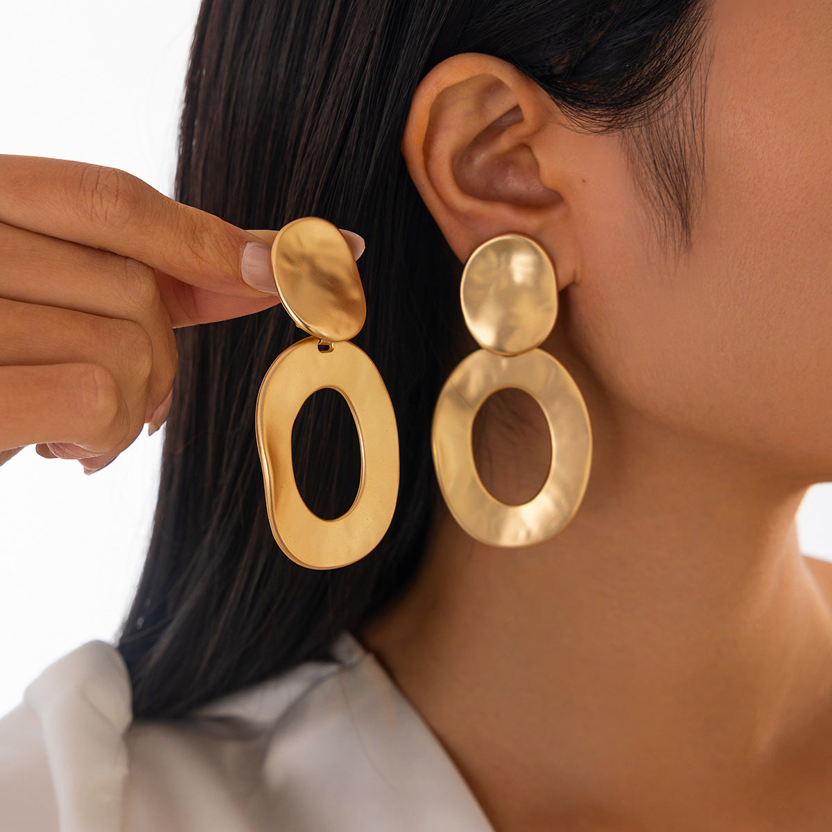 Minimalist Geometric Teardrop Dangle Earrings in Zinc Alloy with Matte Finish and Electroplated Surface for Women