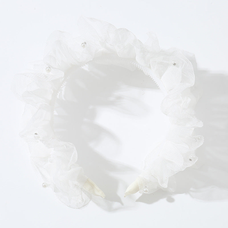 Diadema Minimalista de Tul de Dos Capas con Adornos de Perlas y Diseño Geométrico para Niñas