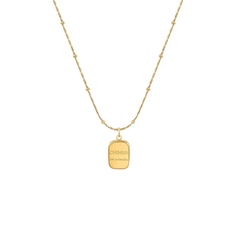Minimalist Geometric Square Titanium Steel Plated Pendant Necklace for Women Unisex Delicate Clavicle Chain Versatile Sweater Chain