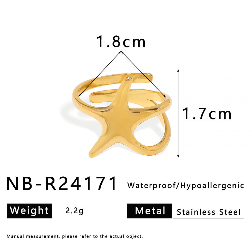 Modern Minimalist Stainless Steel Five-Point Star Ring with Asymmetrical Wire-Wrap Design