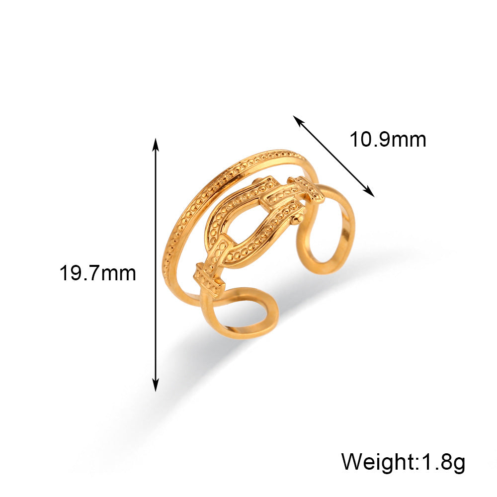 Anello Minimalista Geometrico in Acciaio Inossidabile Placcato Oro 18K con Intarsio di Zirconi da Donna