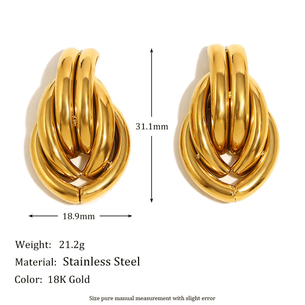 Fashionable Geometric Stainless Steel Earrings with 18K Gold Plating for Women