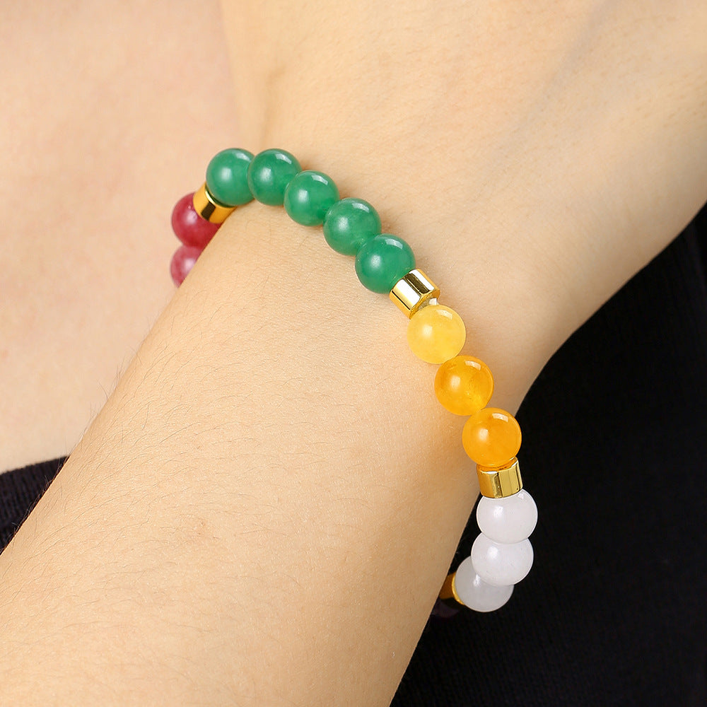 Bracciale Esotico Geometrico in Cristallo Naturale da Donna e Uomo con Perle di Avventurina Malachite Ametista Stile Etnico Fatto a Mano