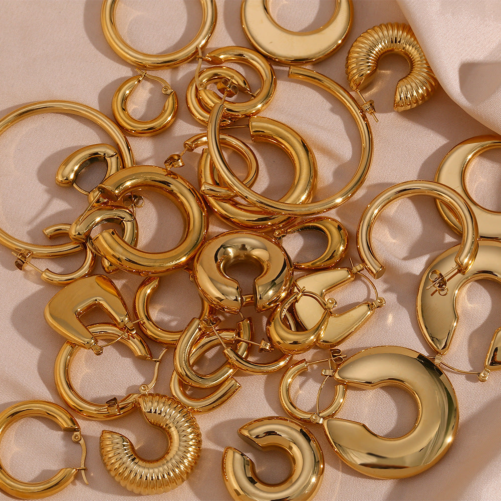 Minimalist Geometric Stainless Steel Hoop Earrings with 18K Gold Plating for Women