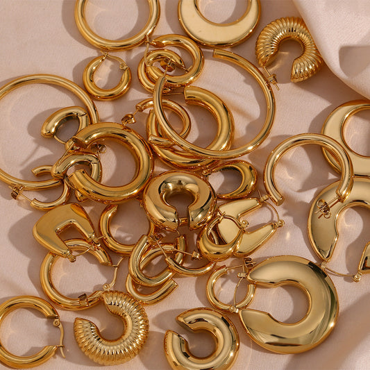 Minimalist Geometric Stainless Steel Hoop Earrings with 18K Gold Plating for Women