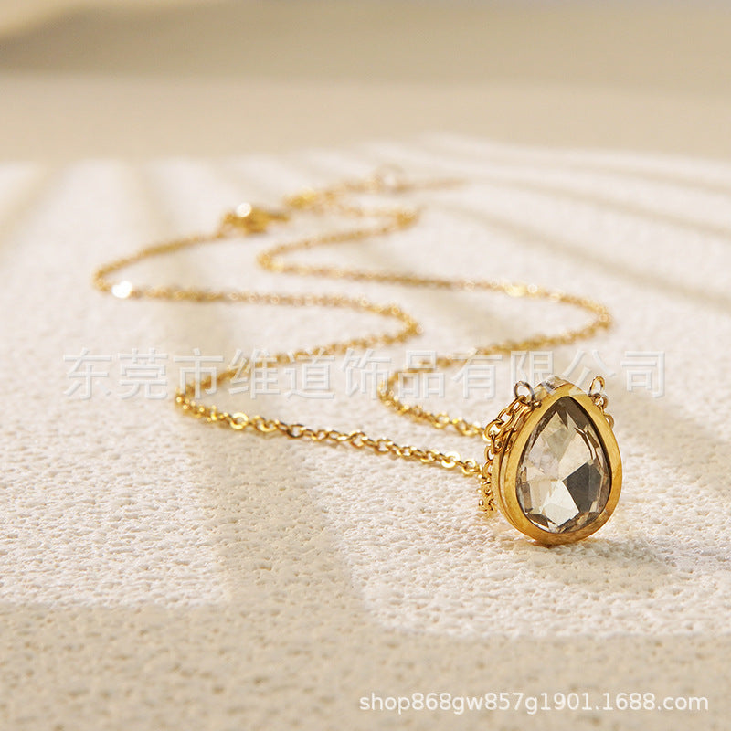 Minimalist Heart Teardrop Geometric Stainless Steel Plated Pendant Necklace for Women