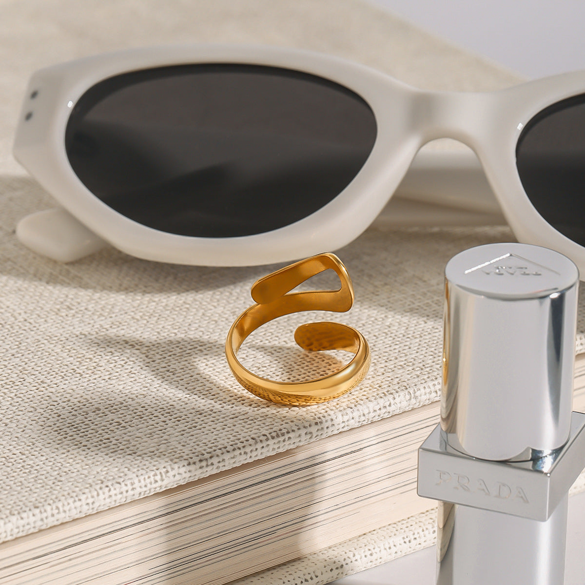 Geometric Plated Stainless Steel Ring for Women