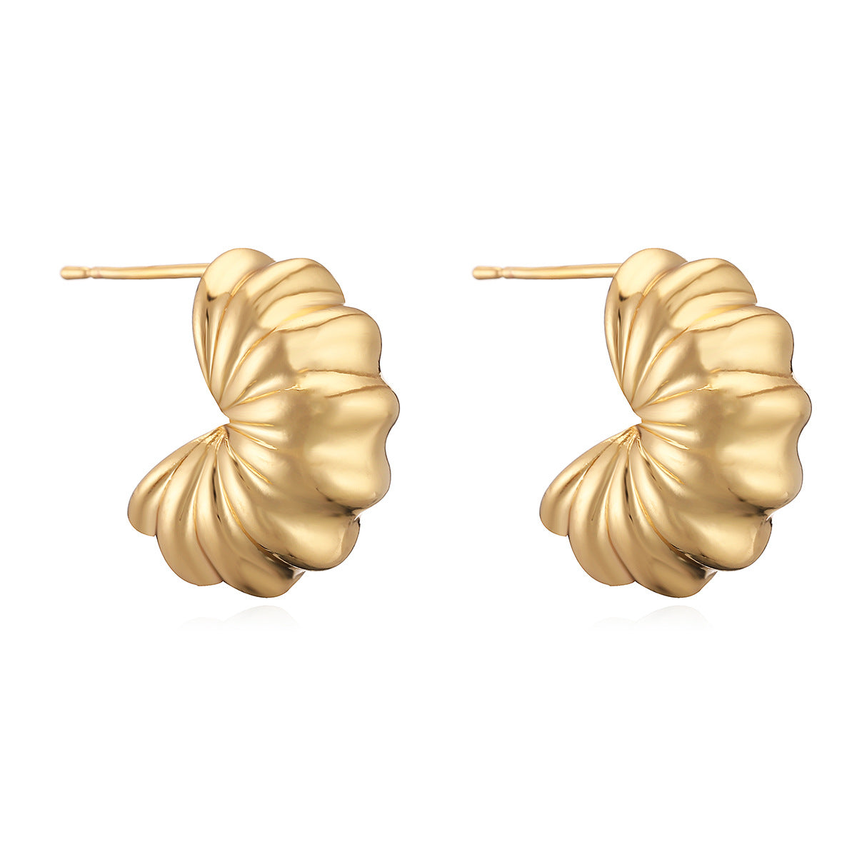 Irregular Geometric Copper Earrings with Real Gold Plating for Women, Fashionable Vintage-Style Studs