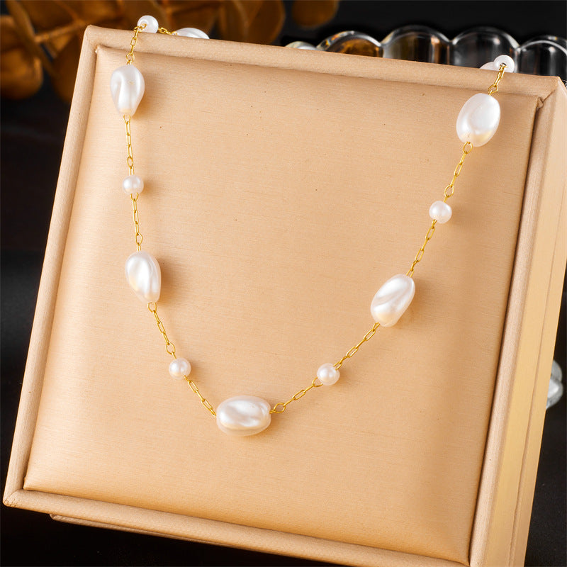 Conjunto de collar y pulsera de perlas de acero inoxidable chapado, minimalista y a la moda para mujer
