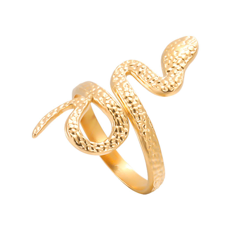 Adjustable Snake-Shaped Stainless Steel Ring for Men and Women with Plated Finish
