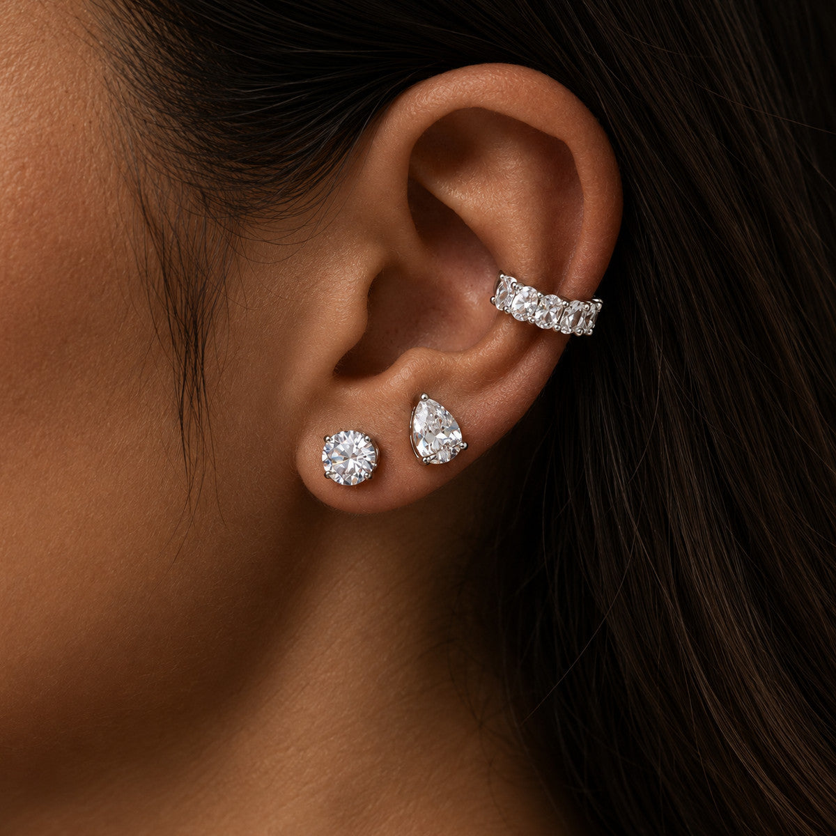 Minimalist Teardrop Geometric Cubic Zirconia Stainless Steel PVD Clip-on Earrings for Women