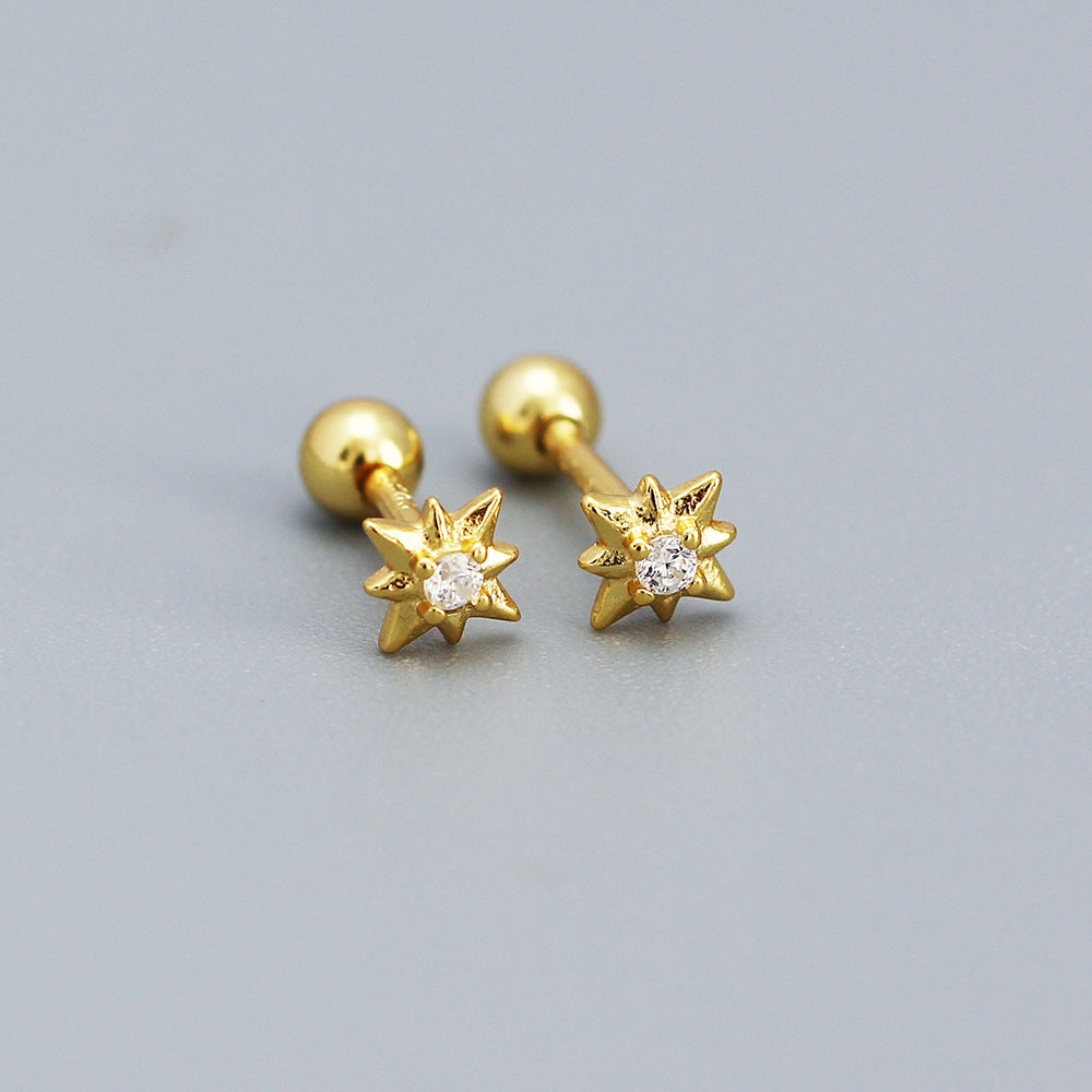 Minimalist 925 Sterling Silver Star Inlay Stud Earrings for Women