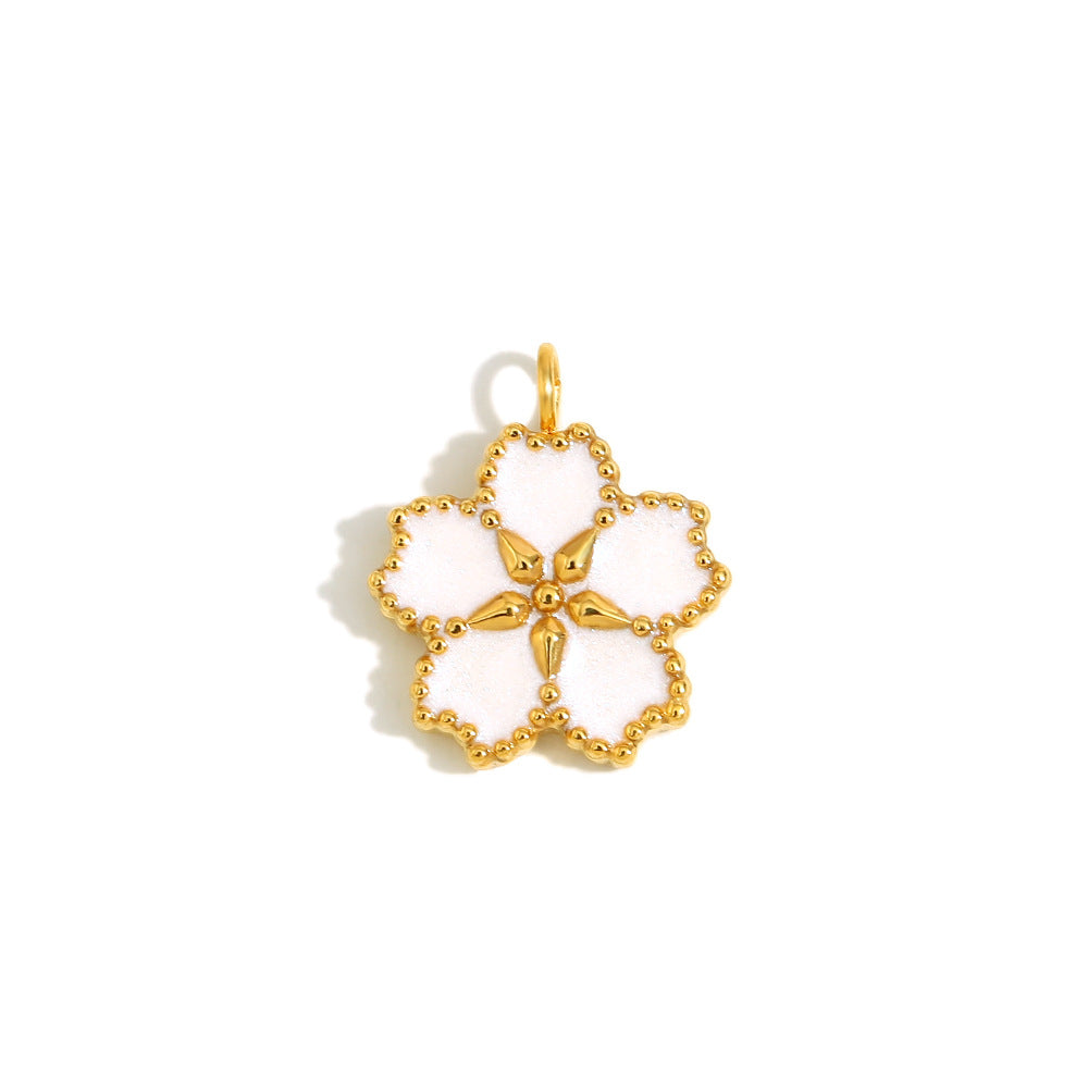 Ciondolo Floreale Minimalista in Acciaio Inossidabile con Placcatura in Oro 18K e Dettagli in Smalto