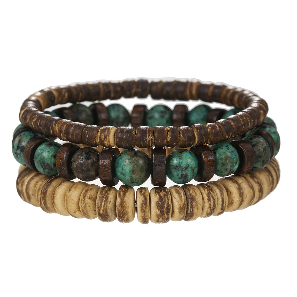 Vintage Bohemian Ethnic Round Geometric Wood Beaded Stretch Bracelet